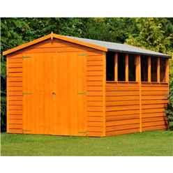 Installed 10ft X 8ft (2.99m X 2.39m) -  Dip Treated Overlap - Apex Garden Shed - 6 Windows - Double Doors - 10mm Solid Osb Floor Installation Included