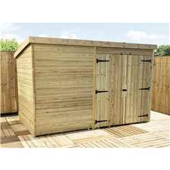 10ft X 8ft Windowless Pressure Treated Tongue & Groove Pent Shed + Double Doors