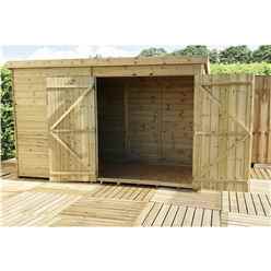 10FT x 3FT Windowless Pressure Treated Tongue & Groove Pent Shed + Double Doors