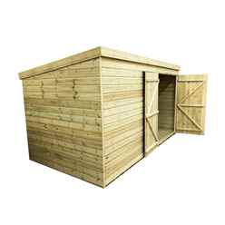 14FT x 3FT Windowless Pressure Treated Tongue & Groove Pent Shed + Double Doors