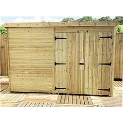 10FT x 7FT Windowless Pressure Treated Tongue & Groove Pent Shed + Double Doors