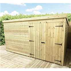 14FT x 8FT Windowless Pressure Treated Tongue & Groove Pent Shed + Double Doors
