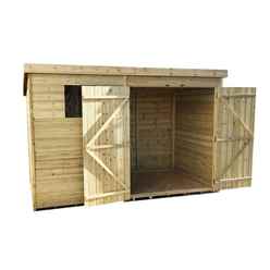 10ft X 6ft Pressure Treated Tongue & Groove Pent Shed + Double Doors + 1 Window + Safety Toughened Glass