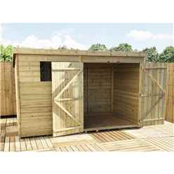 10ft X 6ft Pressure Treated Tongue & Groove Pent Shed + Double Doors + 1 Window + Safety Toughened Glass