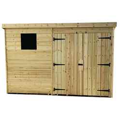 10ft X 8ft Pressure Treated Tongue & Groove Pent Shed + Double Doors + 1 Window + Safety Toughened Glass