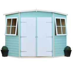 10ft X 10ft  (2.99m X 2.99m) - Tongue And Groove - Corner Wooden Garden Shed / Workshop - 2 Windows - Double Doors - 12mm Tongue And Groove Floor