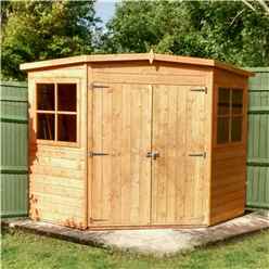 10ft X 10ft  (2.99m X 2.99m) - Tongue And Groove - Corner Wooden Garden Shed / Workshop - 2 Windows - Double Doors - 12mm Tongue And Groove Floor