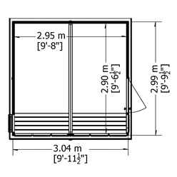 10ft x 10ft (3.04m x 2.99m) - Tongue And Groove - Pent Potting Shed - 2 Opening Windows - Single Door - 12mm Tongue And Groove Floor & Roof 