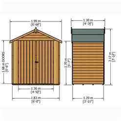 4ft x 6ft (1.19m x 1.79m) - Pressure Treated Overlap - Apex Garden Shed - Windowless - Double Doors