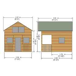 9ft x 8ft (2.69m x 2.39m) -  Lodge Playhouse - 12mm Tongue and Groove - 5 Windows - Single Door - Apex Roof 