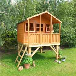 6ft x 4ft (1.79m x 1.19m) - Wooden Stork Playhouse With Platform - 12mm Tongue & Groove - 2 Opening Windows - Single Door - Apex Roof