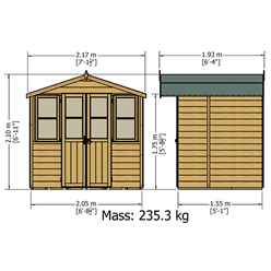 7ft x 5ft (2.05m x 1.62m)  - Premier Wooden Summerhouse - Central Double Doors - 12mm T&G Walls & Floor 