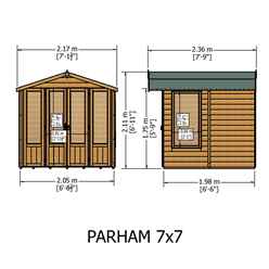 7ft x 7ft (2.69m x 2.05m)  - Premier Wooden Summerhouse - Double Doors + Side Windows - 12mm T&G Walls - Floor - Roof