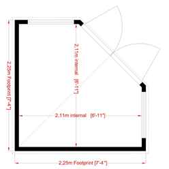 8ft x 8ft (2.25m x 2.25m) - Stowe Tongue & Groove - Corner Pent Shed / Workshop - 2 Opening Windows - Double Doors - 12mm T&G Floor