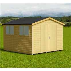 10ft X 10ft (2.99m X 2.99m) - Stowe Tongue & Groove - Garden Shed / Workshop - 6 Windows - Double Doors - 12mm Tongue And Groove Floor
