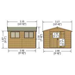 10ft X 10ft (2.99m X 2.99m) - Stowe Tongue & Groove - Garden Shed / Workshop - 6 Windows - Double Doors - 12mm Tongue And Groove Floor