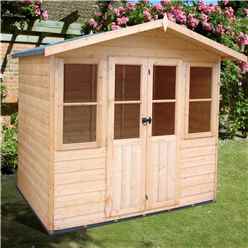 INSTALLED 7ft x 5ft (2.05m x 1.62m) - Premier Wooden Summerhouse - Central Double Doors - 12mm T&G Walls & Floor INSTALLATION INCLUDED
