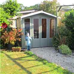 INSTALLED 7ft x 7ft (2.69m x 2.05m) Premier Wooden Summerhouse - Double Doors + Side Windows - 12mm T&G Walls - Floor - Roof INSTALLATION INCLUDED