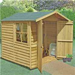 Installed 7ft X 7ft (1.98m X 2.04m) Pressure Treated Overlap - Apex Wooden Garden Shed - 1 Opening Window - Double Doors - 10mm Solid Osb Floor Installation Included