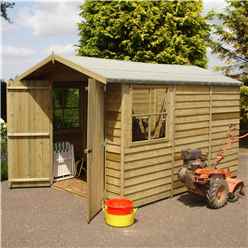 Installed 10ft X 7ft (2.97m X 2.04m) - Pressure Treated Overlap - Apex Wooden Garden Shed - 2 Opening Windows - Double Doors - 10mm Solid Osb Floor Installation Included