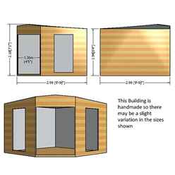 INSTALLED 10ft x 10ft (2.99m x 2.99m) - Premier Corner Wooden Summerhouse - Double Doors - 12mm T&G Walls - Floor - Roof INSTALLATION INCLUDED