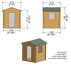 2m X 2m Premier Apex Log Cabin With Single Door And Window Shutter + Free Floor & Felt (19mm)