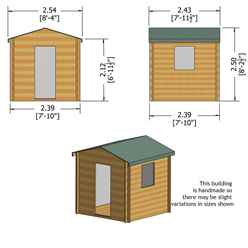 2.4m x 2.4m Premier Apex Log Cabin With Single Door and  Window Shutter + Free Floor & Felt (19mm) 
