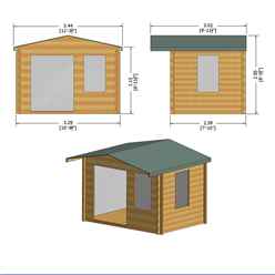 3.3m x 2.4m Premier Log Cabin With Half Glazed Double Doors and Single Window Front + Free Extra Side Window and Floor & Felt (19mm) 
