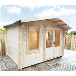 3.3m x 3m Premier Log Cabin With Half Glazed Double Doors and Single Window Front + Free Extra Side Window and Floor & Felt (19mm) 