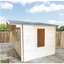 3.3m x 3m Premier Log Cabin With Half Glazed Double Doors and Single Window Front + Free Extra Side Window and Floor & Felt (19mm) 