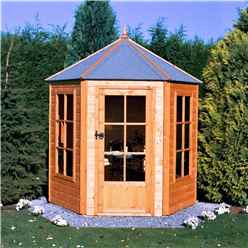 INSTALLED 6ft x 7ft (1.87m x 1.87m) - Premier Pressure Treated Hexagonal Wooden Summerhouse - Single Door - 12mm T&G Walls & Floor INSTALLATION INCLUDED