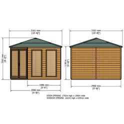 10ft x 10ft (3.16m x 3.16m) - Premier Corner Wooden Summerhouse - Double Doors - Side Windows - 12mm T&G Walls and Floor 