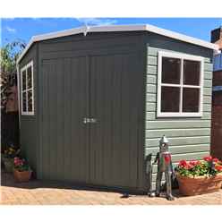Installed 7ft X 7ft (2.09m X 2.09m) - Pressure Treated Tongue And Groove - Corner Shed - 2 Opening Windows - Double Doors - 12mm Tongue And Groove - Installation Included