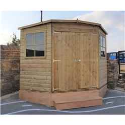 Installed 8ft X 8ft (2.25m X 2.25m) - Pressure Treated Tongue And Groove - Corner Shed - 2 Opening Windows - Double Doors - 12mm Tongue And Groove - Installation Included