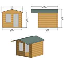 2.7m x 2.7m Premier Apex Log Cabin With Interchangeable Door and Window + Free Floor & Felt (19mm)