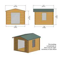 2.7m x 2.7m Premier Apex Log Cabin With Double Doors and Side Window + Free Floor & Felt (19mm)