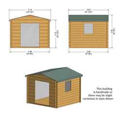 2.7m x 2.7m Premier Apex Log Cabin With Double Doors + Side Window + Free Floor & Felt (19mm) 