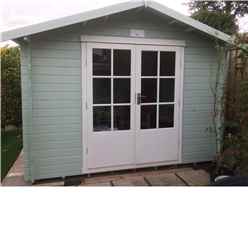 INSTALLED - 2.7m x 2.7m Premier Apex Log Cabin With Double Doors and Side Window + Free Floor & Felt (19mm) INSTALLATION INCLUDED