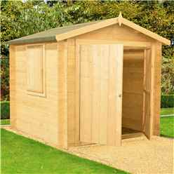 INSTALLED - 2.4m x 2.4m Premier Apex Log Cabin With Double Doors + Side Window + Free Floor & Felt (19mm) INSTALLATION INCLUDED