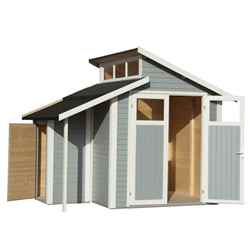 OOS PRE-ORDER 7ft x 10ft Skylight Shed Store - Double Doors -19mm Tongue and Groove Walls, Floor + Roof - Painted With Light Grey