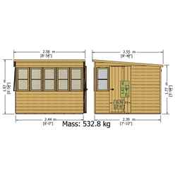 8ft X 8ft (2.44m X 2.39m) - Tongue And Groove - Pent Potting Shed - 2 Opening Windows - Single Door - 12mm Tongue And Groove Floor & Roof
