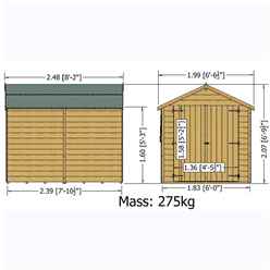 Installed 8ft X 6ft (2.39m X 1.82m) - Dip Treated Overlap -  Apex Garden Shed - Windowless - Double Doors - 10mm Solid Osb Floor Installation Included