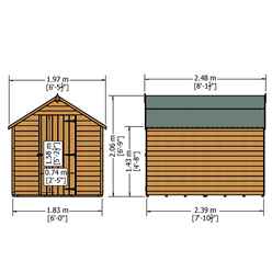 8ft x 6ft  (2.39m x 1.83m) - Super Value Overlap - Apex Wooden Garden Shed - Windowless - Single Door