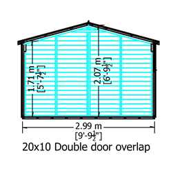 20ft X 10ft (6.05m X 2.99m) Windowless Dip Treated Overlap Apex Wooden Garden Shed With Double Doors