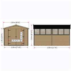 12ft x 8ft (3.59m x 2.39m) - Windowless Dip Treated Overlap - Apex Garden Shed - Double Doors