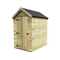 7ft X 4ft Windowless Pressure Treated Tongue & Groove Apex Shed + Higher Eaves & Ridge Height + Single Door - 12mm Tongue And Groove Walls, Floor And Roof