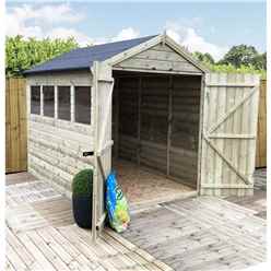 8FT x 6FT PREMIER PRESSURE TREATED TONGUE & GROOVE APEX SHED WITH 4 WINDOWS + HIGHER EAVES & RIDGE HEIGHT + DOUBLE DOORS + SAFETY TOUGHENED GLASS - 12MM TONGUE AND GROOVE WALLS, FLOOR AND ROOF