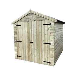 9ft X 8ft Premier Pressure Treated Tongue & Groove Apex Shed With 4 Windows + Higher Eaves & Ridge Height + Double Doors + Safety Toughened Glass - 12mm Tongue And Groove Walls, Floor And Roof