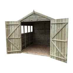 10ft X 8ft Premier Pressure Treated Tongue & Groove Apex Shed With 4 Windows + Higher Eaves & Ridge Height + Double Doors + Safety Toughened Glass - 12mm Tongue And Groove Walls, Floor And Roof