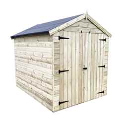 6ft X 6ft Windowless Premier Pressure Treated Tongue & Groove Apex Shed + Higher Eaves & Ridge Height + Double Doors - 12mm Tongue And Groove Walls, Floor And Roof